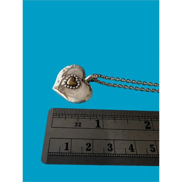 Brighton LOVE BEYOND WORDS Silver Gold Heart 1 inch Pendant Necklace w/pouch - Picture 7 of 8